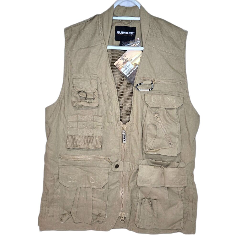 Humvee Adventure Gear Safari Photo Vest | Men's Size Small | Khaki Tan